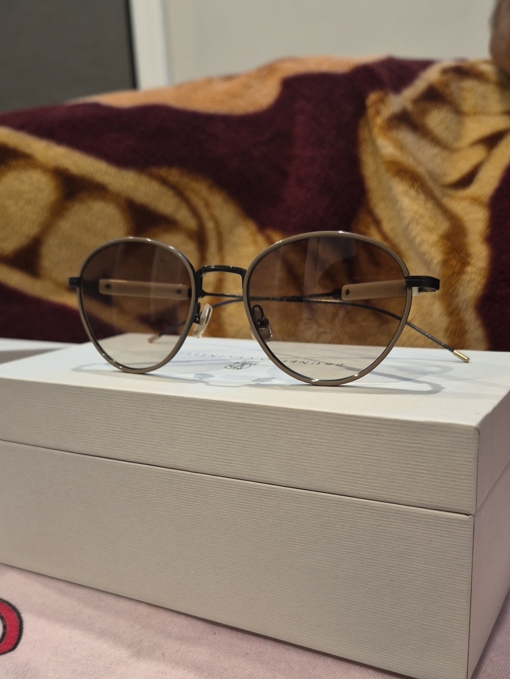 Brown Round Metal Frame Sunglasses for Men
